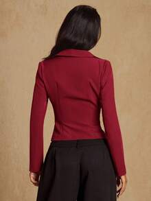 Glamine Áo khoác dài tay cài nút cổ sơ mi thanh lịch, tối giản, hở phía trước, dành cho nữ, áo khoác blazer đỏ, áo khoác đỏ tía, áo khoác đỏ rượu vang, áo khoác đỏ sẫm, áo khoác Giáng sinh cho nữ - Đỏ - Xem 7
