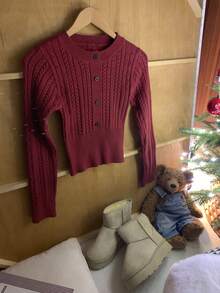 DAZY Damen Slim Fit roter Strickpullover, lässiger Stil für Neujahr & Weihnachten, Mode - Rot - Übersicht 11