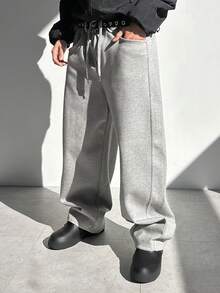 DAZY Pantalones de chándal de cintura elástica de unicolor para hombres, otoño/invierno - Gris - Ver 7