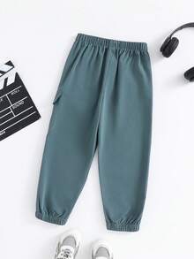 SHEIN Young Boy Letter Print Cargo Pocket Casual Jogger Pants, Windbreaker Pants, Baggy Pants, Green Cargo Pants,Winter Clothes,Christmas - Dusty Blue - View 2