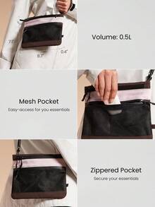 GLOWMODE 0.5L Discover Mode Water-Repellent Zipper Mesh Pockets  Adjustable Strap Crossbody Shoulder Bag Gym Travel Hiking Outdoor Daily Active - Brown - View 3