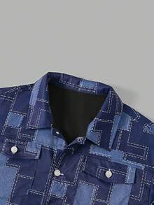 Manfinity EMRG Áo khoác denim rách đa năng thường ngày cho nam, phong cách Ins, Thu/Đông - Màu xanh lam - Xem 5