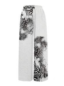 SHEIN Women's Zebra Print Elastic Waist Loose Casual Sweatpants