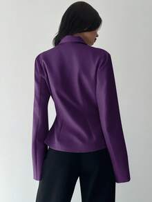 Firerie 女士休闲亚麻收腰长袖翻领薄款西装外套，杏色，秋冬 - 紫色 - 查看 2