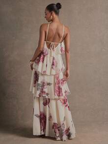 L'Amorae 优雅浪漫婚礼宾客吊带分层雪纺花卉印花长裙 - 彩色 - 查看 2