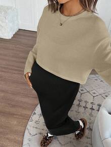 SHEIN 插肩袖上衣搭配纯色修身吊带背心连衣裙，秋季孕妇装两件套 - 彩色 - 查看 5