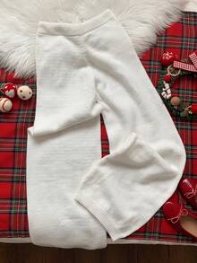 Comfortcana 女士休闲樱桃刺绣针织裤，秋冬 - 白色 - 查看 2