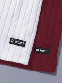 SHEIN 2 件字母贴花高领罗纹 T 恤 - 彩色 - 查看 5