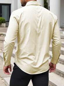 Manfinity Homme Plus Size Men's Casual Loose Striped Long Sleeve Shirt, Fall - Beige - View 2
