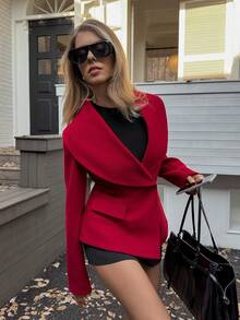 Elyressa 女士优雅大方日常通勤束腰大衣 - 酒紅色 - 查看 1