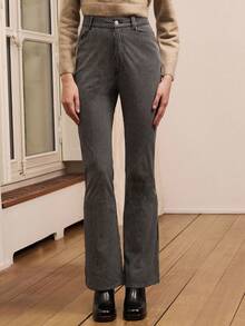 lacRébo 女式修身喇叭腿商务休闲牛仔裤 - 黑與白 - 查看 4