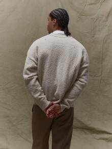 Musero 男士宽松长袖深V领纽扣针织开衫，适合秋冬春三季穿着 - 杏色 - 查看 2