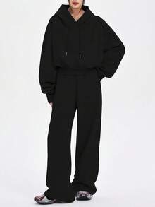 INAWLY 女士休闲宽松落肩抽绳连帽衫和运动裤两件套，秋季