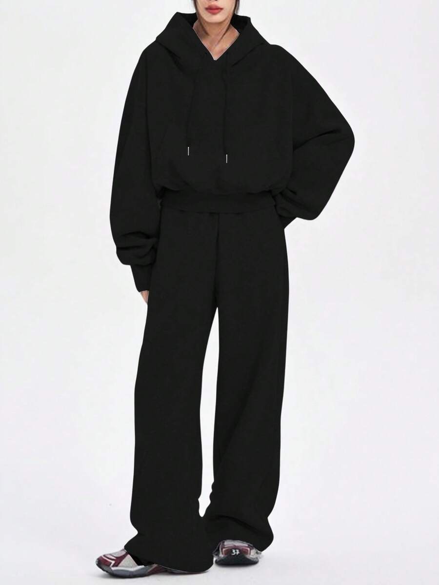 INAWLY 女士休闲宽松落肩抽绳连帽衫和运动裤两件套，秋季