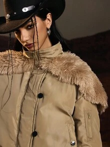 Easelle Furry Collar Elegant Women Padded Coat New Year Women Winter Clothes For Women  Brown Top Quilted And Thickened For Warmth And Comfort