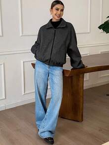 Livesso 女士宽松外套，休闲商务风，带大口袋，适合办公室穿着，秋冬季保暖内衬女式外套 - 深灰色 - 查看 7