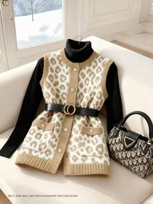 GlowEve 时尚豹纹圆领女式针织背心开衫 - 彩色 - 查看 1