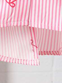 少女休闲条纹蝴蝶结印花衬衫，秋季 - 粉色 - 查看 8