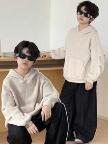 DAZY Plus Size Boys Casual Loose Fit Letter Embroidery Streetwear Sweatshirt, Autumn