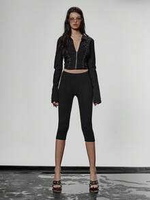 MUSERA Quần Capri ôm dáng, chất liệu cotton gân, chi tiết may tinh tế, thích hợp cho mùa thu, phong cách đường phố, dạo phố, đi chơi đêm, thường ngày, gợi cảm, dự tiệc, mùa hè, thường ngày. - màu đen - Xem 1