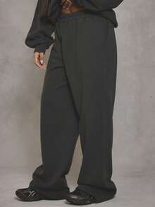 MUSERA 水洗阔腿弹力腰慢跑裤，酷女孩风格，街头风，日常穿着，冬季款，1997年 - 深灰色 - 查看 3