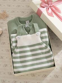 Souflis Souflis 2pcs Baby Boys Casual Stylish Cute Green Patterned Cardigan Sweater And Striped Bib Pants Set, Suitable For Travel, Vacation, Home, Daycare, Autumn/Winter, Christmas, Back To School, Party, Versatile Baby Boy Knitted Set Green Baby Clothes Green Outfits For Baby Boy Newborn Light Green Outfit Unisex Green Full Sleeve Shirt Set For Baby Boy Winter Christmas Halloween Toddler Cardigan Sweater Autumn Fall Jumpers Sweaters Tops Dress Dresses Christmas Jumper Cozy Pixies Prepcrw Christmas Outfit Halloween  New Born Toddler  Fall Winter Dress Halloween  Romper Stuff Halloween Jumper Jumper Cardigans Shirts White Cardigan Clean Downtown Off The Shoulder Sweater Outfit Sets Pink Sweater Jacket Cute Fall Outfits Outfits Top Maija Christmas Dress  Toddler Fall Dark Purple Skirt Christmas Sweater  Fall Sweaters Unisex White Sweater Vest Skirt Sets