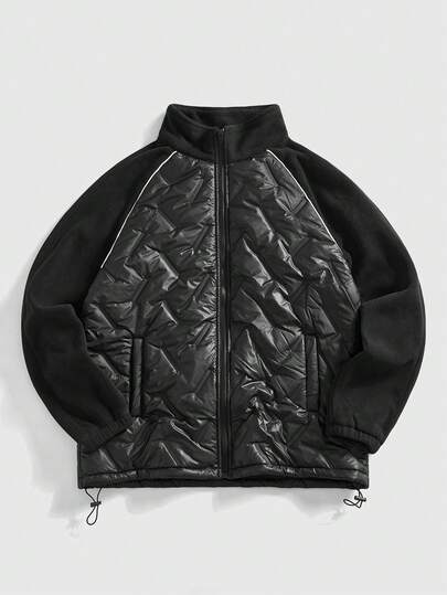 Street Life Men's Solid Color Raglan Sleeve Zip-Up Casual Winter Jacket