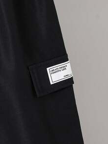 SHEIN 青少年男孩酷炫儿童休闲 3D 工装口袋织标抽绳宽松直筒裤