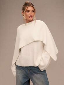 SHEIN BAE 女士经典纯色优雅长袖套头毛衣，适合冬季、秋季、万圣节、圣诞节、新年、感恩节等各种场合穿着。这款白色毛衣宽松舒适，休闲百搭，保暖舒适，是圣诞节的理想之选。也可作为派对上衣或圣诞毛衣穿着。 - 杏色 - 查看 7