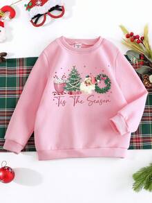 Young Girl' Basic Round Neck Fleece Sweatshirt - White - Pink - View 5