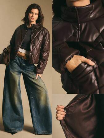 Poéselle 女士时尚百搭纯色立领夹克，冬季