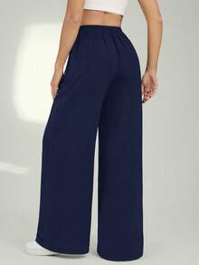 SHEIN Tall Quần ống rộng trơn màu thường ngày dành cho nữ - Màu xanh hải quân - Xem 2