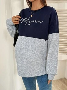 SHEIN Maternity Letter Print Crew Neck Long Sleeve Nursing Sweatshirt Women Sweatshirts Maternity Tops Pregnancy Shirts Mama Sweatshirt Hoodies Plus Size Women - Multicolor - View 5
