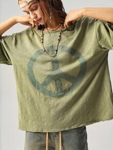 Bohemela Casual Solid Color Knit Crew Neck Short Sleeve Loose T-Shirt For Women