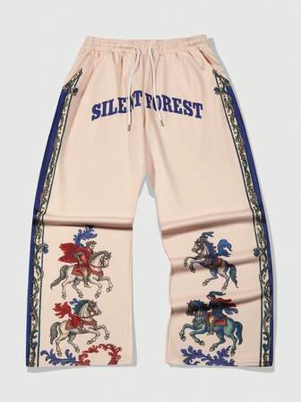 Street Life Pantaloni dritti da uomo con stampa retrò a motivo cavalleresco