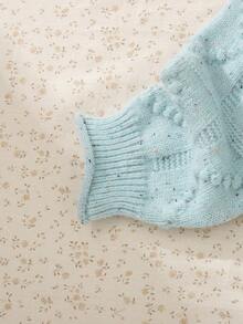 Souflis Souflis Jersey de cuello alto con mangas farol y textura para niñas, cómodo para viajes al aire libre y uso casual, otoño/invierno - Azul - Ver 5