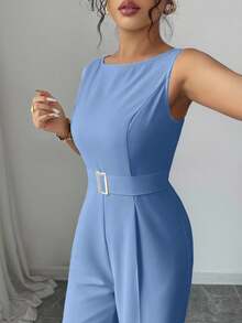 Rafferiza French Romantic One-Shoulder Sleeveless High Waist Belt Smooth Fabric Metal Buckle Decoration Wide Leg Straight Women Jumpsuit Women Summer Clothing Women Office Clothing Outing Clothing