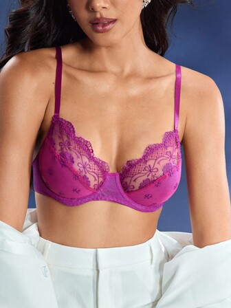 Empress Envy Sujetador inalámbrico de mujer con tirantes de espagueti de encaje y bordado sexy