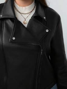 SHEIN CURVE+ Veste casual noire col châle grande taille, automne/hiver, mode quotidienne/de bureau, style rétro, vacances décontractées - Noir - Voir 7