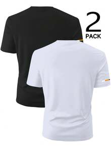 Manfinity Homme Men's Casual Letter Print Short Sleeve T-Shirt, Summer Los Angeles T Shirt - Black - View 2