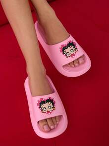 Betty Boop x SHEIN 时尚可爱女士波点心形粉色女士拖鞋，防滑速干，轻便耐用EVA材质，适合居家、浴室、游乐场、游泳池、海滩等室内外穿着，是送礼佳品，也适合派对、节日、情人节等场合。 - 淺粉色 - 查看 2