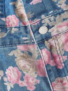 SHEIN MOD Plus Size Women Floral Print Pocket Wide Leg Casual Jumpsuit Vacation Jumpsuit Floral Jumpsuit Boho Jumpsuit Women Fashion Floral Print Denim Jumpsuit Wide Leg Pants Adjustable Strap Casual Overall Fashionable Plus Size Denim Overalls In Blue With Pink Floral Pattern And Relaxed Fit Comfortable And Stylish/Winter