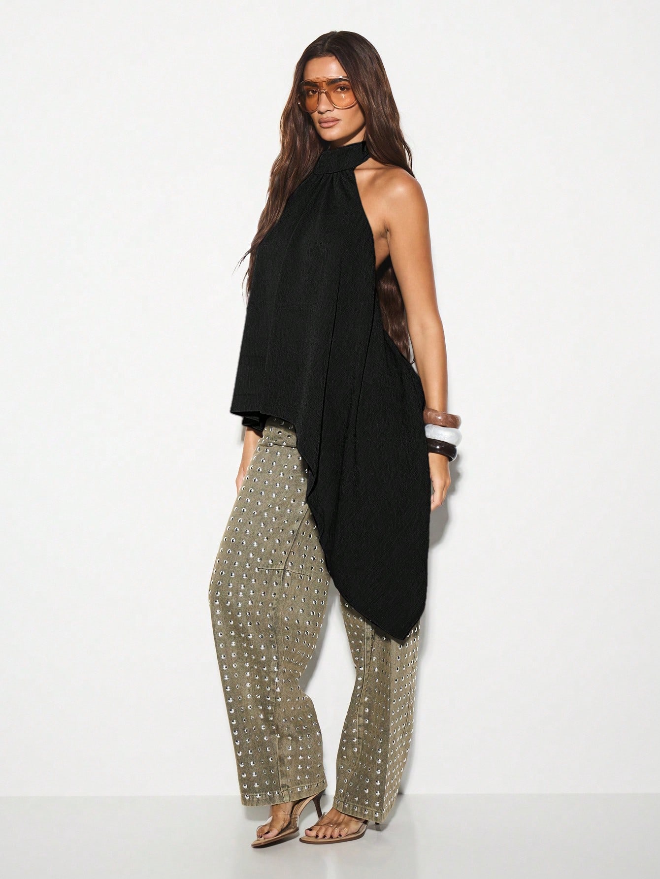 KIZN Halter Neck Asymmetric Hem Top