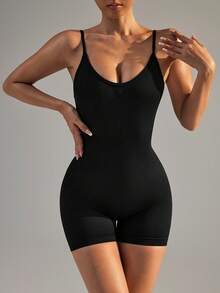 Slayform Solid Color Spaghetti Strap Slim-Fit Jumpsuit, Casual Daily Wear