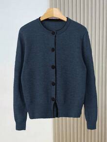 Franclia 博主风拼色宽松圆领毛衣外套，欧美新款 - 藏蓝色 - 查看 5