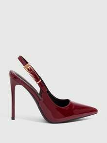 CUCCOO SZL Pointed Toe Stiletto High Heel Wine Red Fashionable Sexy Evening Party Women's Pumps With Ankle Strap For Christmas - Burgundy - View 2