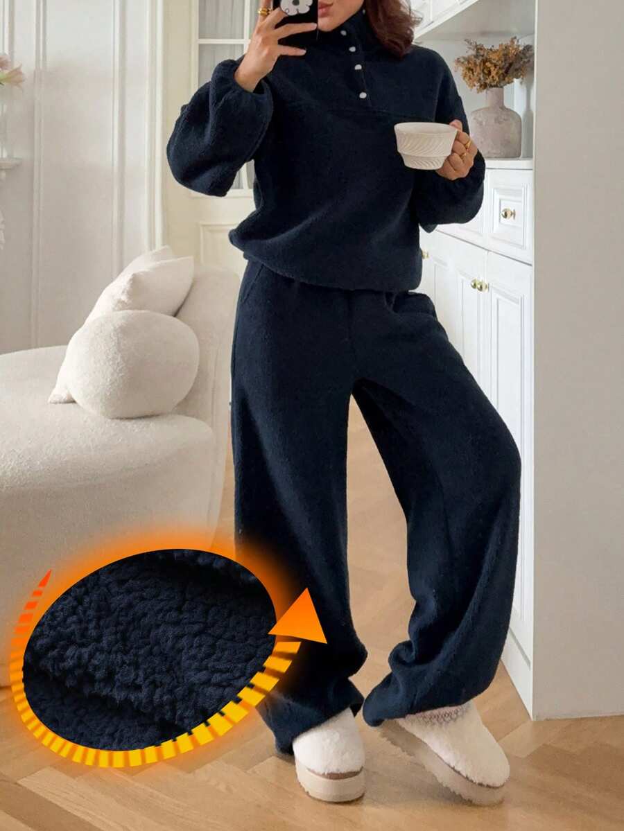 DAZY 女士加厚绒毛休闲家居服套装，冬季睡衣，舒适保暖，蓬松柔软