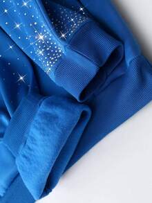 ROMWE MEN Teletubbies X ROMWE Men's Casual Rhinestone Cartoon Pattern Pocket Hoodie, Autumn/Winter, Long Sleeve Top - Royal Blue - View 5