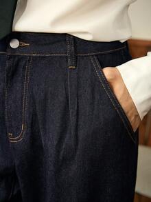 RivetRise Quần jeans ống đứng xếp ly cổ điển, dáng ôm, thường ngày dành cho nam, mùa thu - Màu xanh lam - Xem 3