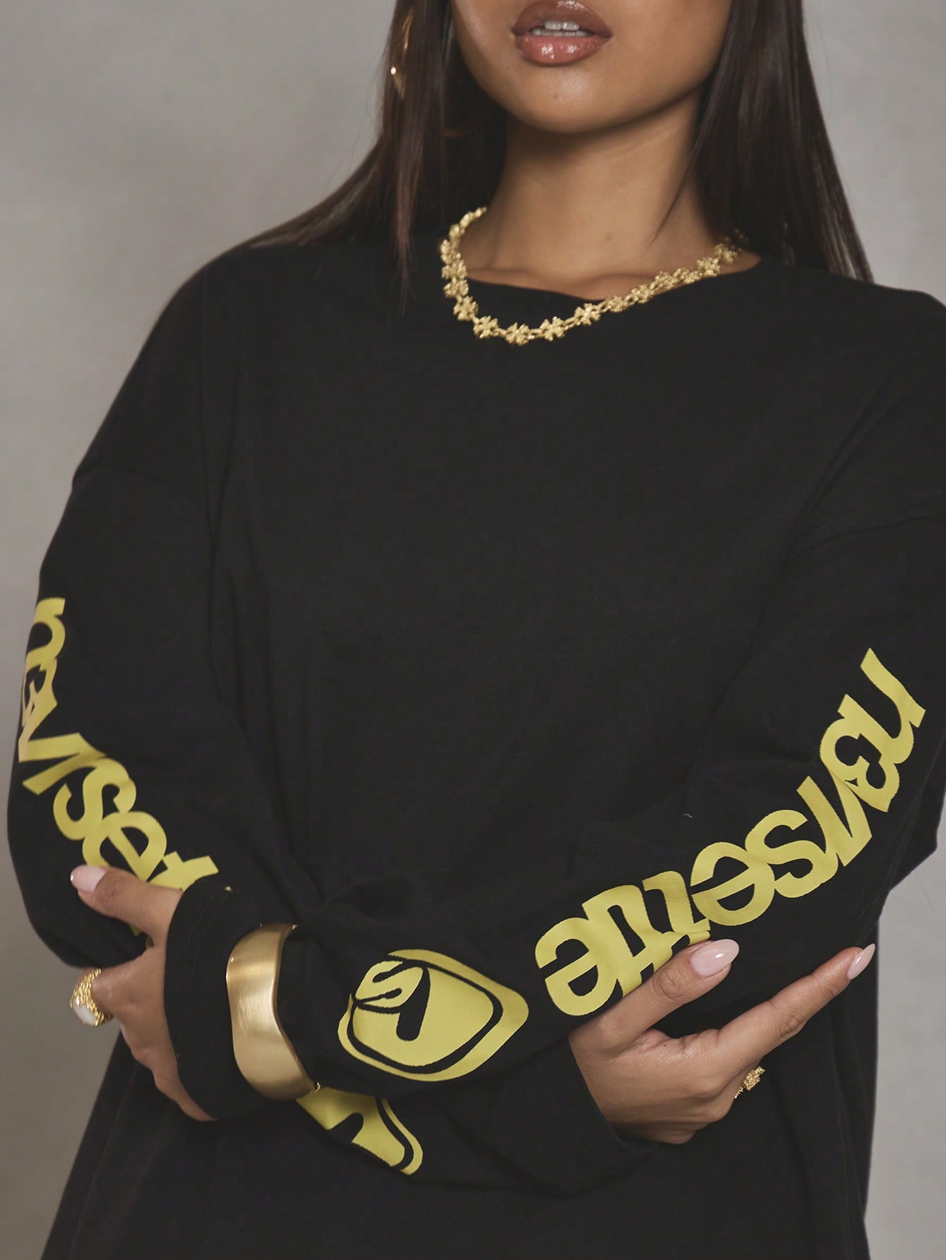 oversized graphic long sleeve top